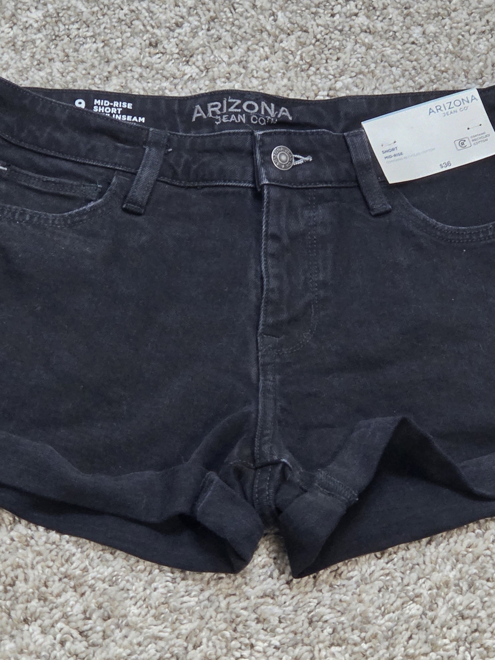 Arizona Jean Co Black Denim Shorts Mid Rise Size 9 NWT